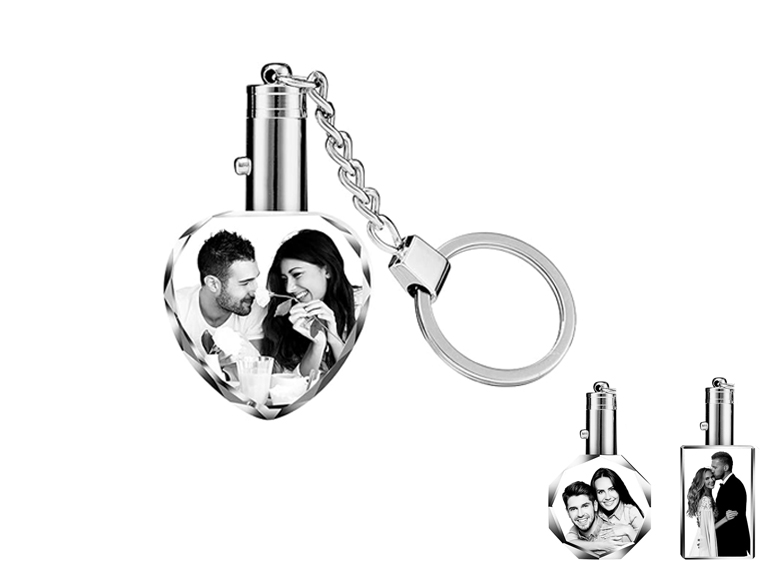 Personalized Custom 3D Crystal Keychain with Picture Photo Customized Engraved Keyring with LED Light