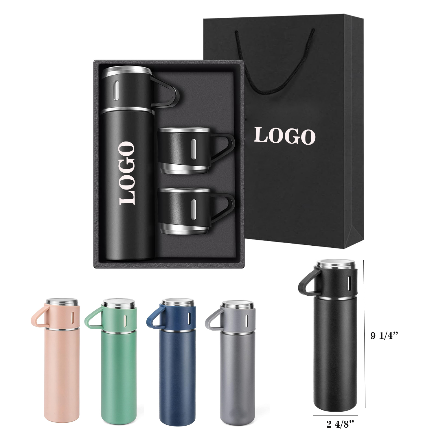 Insulated Water Bottle with 3 Cups Gift Set
